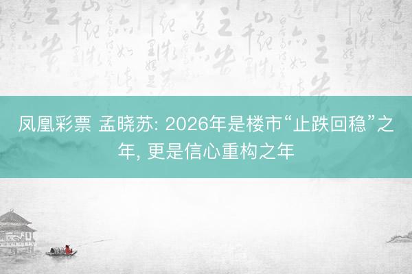 凤凰彩票 孟晓苏: 2026年是楼市“止跌回稳”之年， 更是信心重构之年