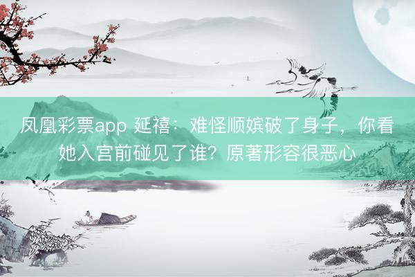 凤凰彩票app 延禧：难怪顺嫔破了身子，你看她入宫前碰见了谁？原著形容很恶心