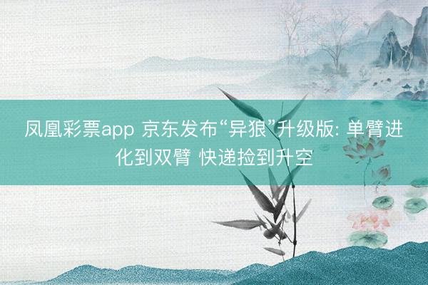 凤凰彩票app 京东发布“异狼”升级版: 单臂进化到双臂 快递捡到升空