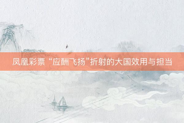凤凰彩票 “应酬飞扬”折射的大国效用与担当