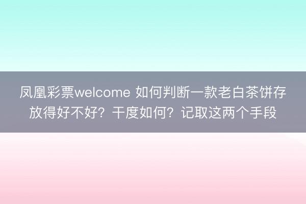凤凰彩票welcome 如何判断一款老白茶饼存放得好不好？干度如何？记取这两个手段